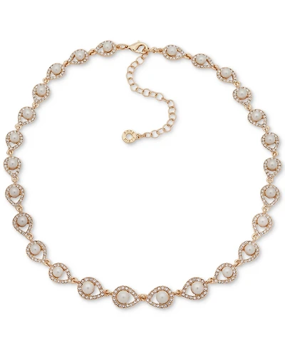 Anne Klein Gold-Tone Pave & Imitation Pearl Collar Necklace, 16" + 3" extender