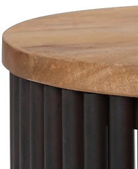 Simpli Home 17.5" Demy Natural Solid Mango Wood and Black Metal Wide Industrial Accent Table