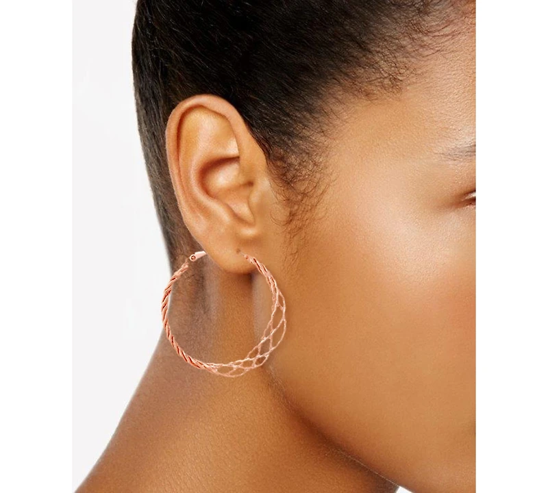 Guess Rose Gold-Tone 1 1/2" Twisted Lattice Medium Hoop Earrings