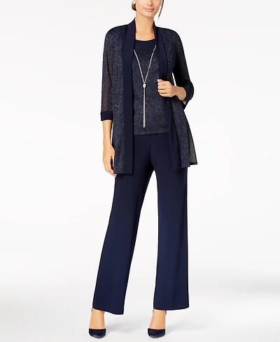 R & M Richards Metallic Pantsuit, Shell & Necklace Set