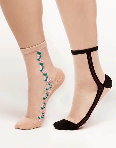 2-Pack Novelty Striped + Floral Socks