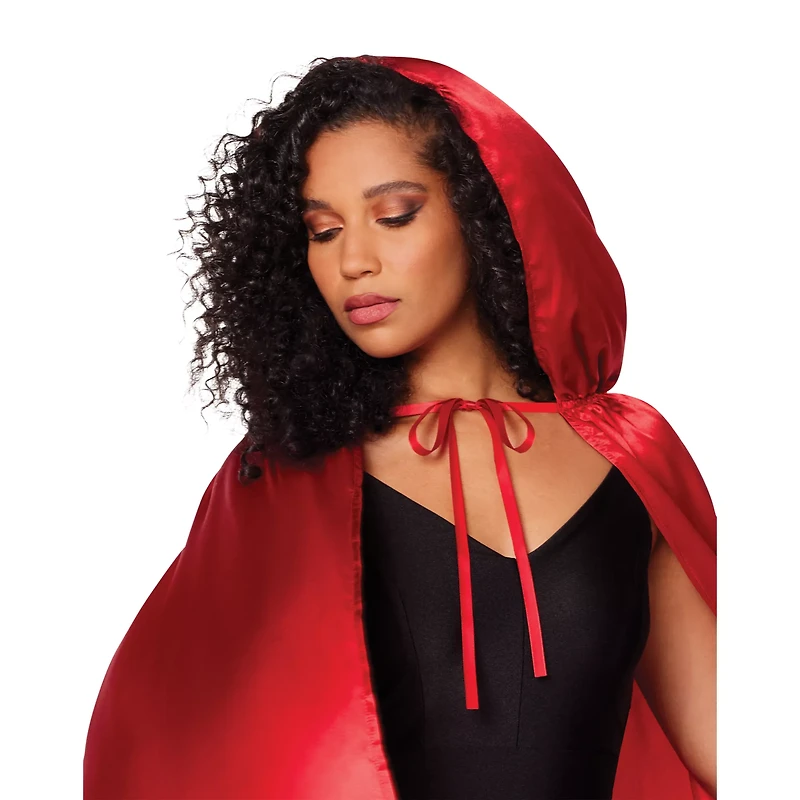 Adult Red Satin Hooded Cape