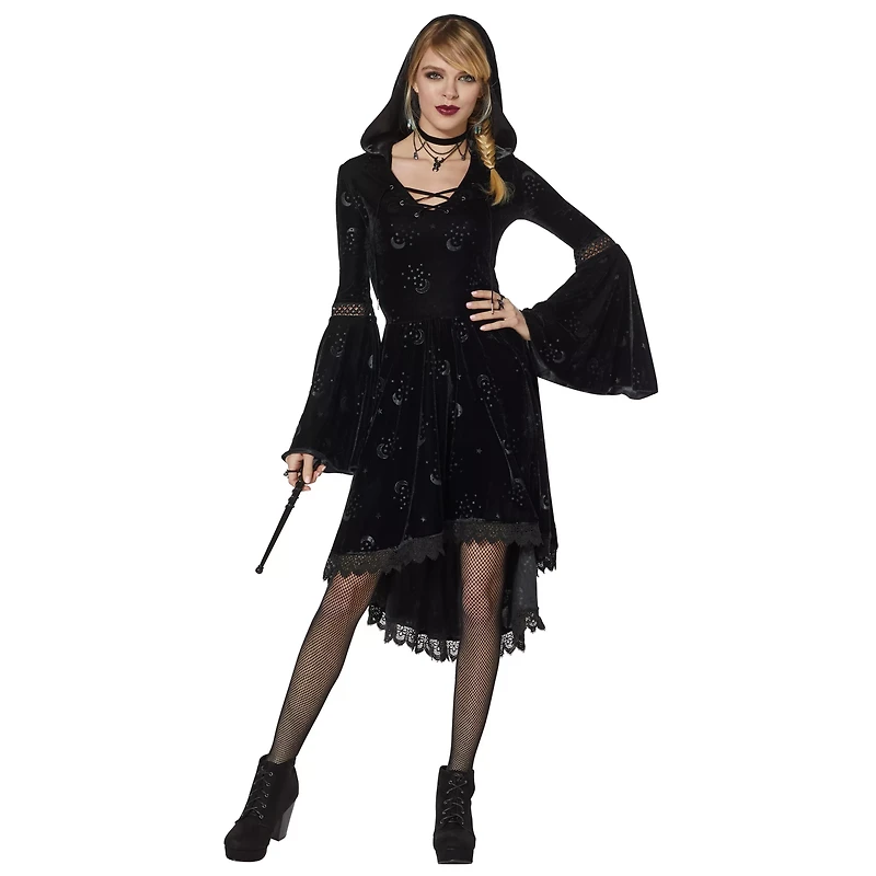 Celestial Coven Hooded Velvet Dress