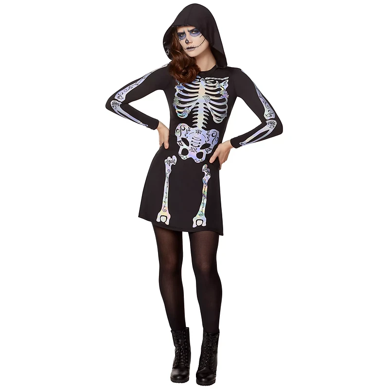 Adult Skeleton Hooded Plus Size Dress