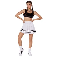 White Striped Pleated Cheerleader Skirt