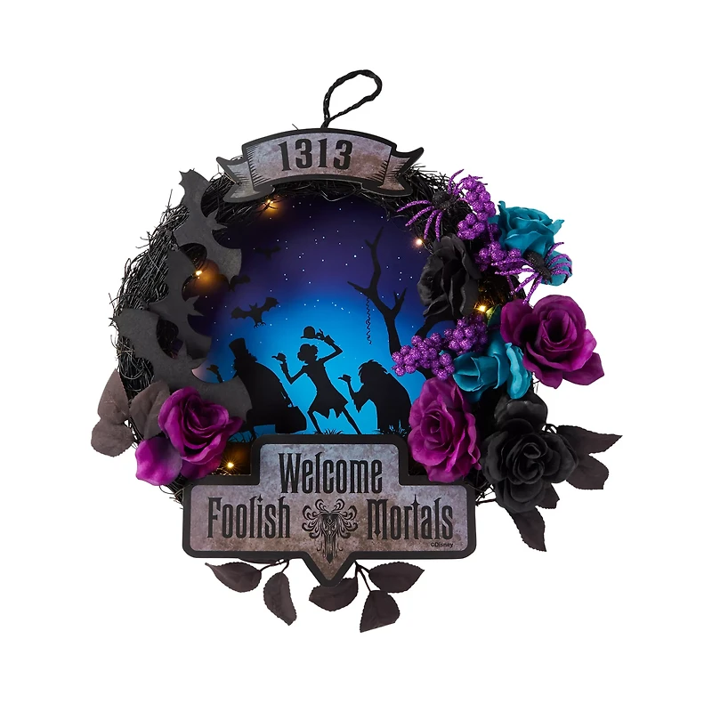 Light-Up Welcome Foolish Mortals Wreath - The Haunted Mansion