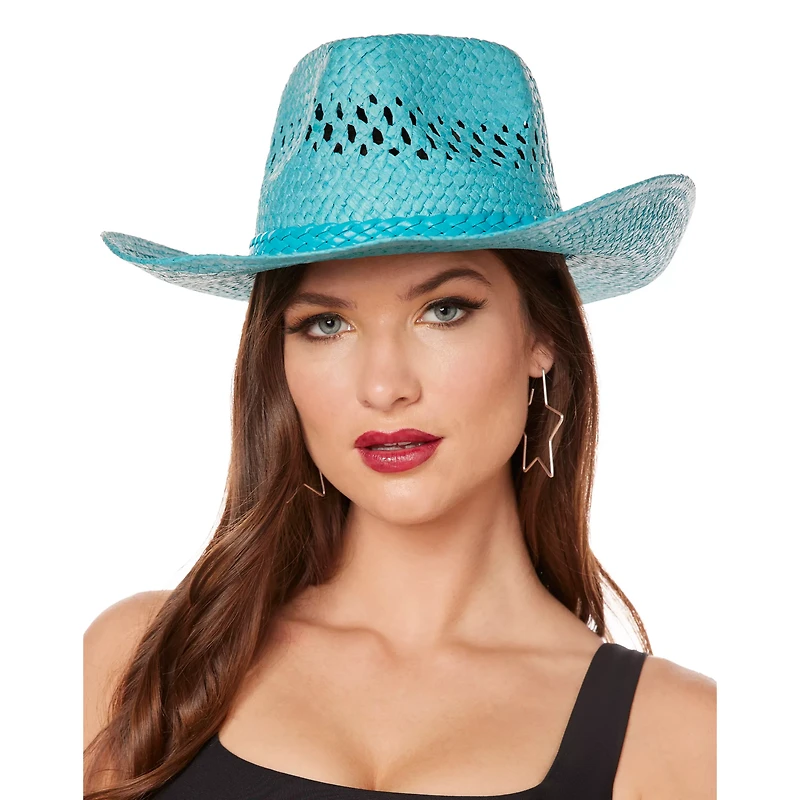 Blue Straw Cowboy Hat