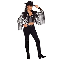 Adult Western Cow Print Fringe Jacket