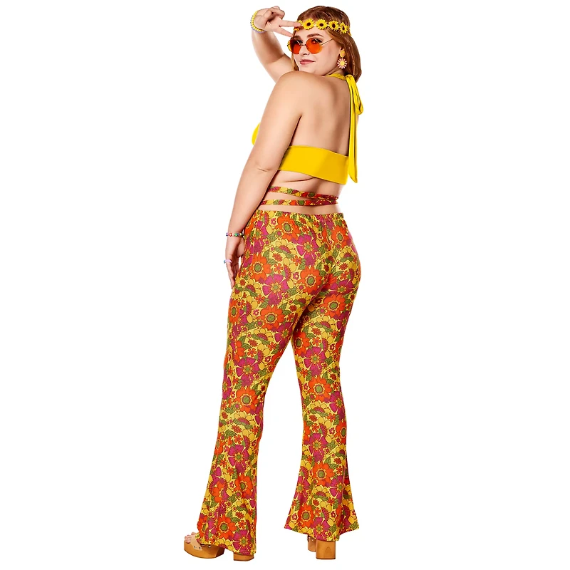 Adult Yellow Flower Bell Bottom Pants