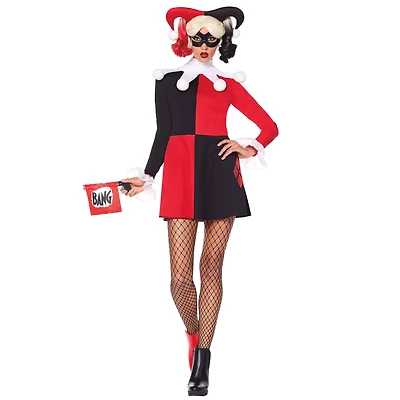 Adult Harley Quinn Red and Black Dress Costume - DC Villains