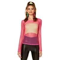 '80s Pink Long Sleeve Mesh Top