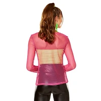 '80s Pink Long Sleeve Mesh Top