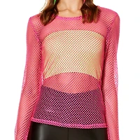 '80s Pink Long Sleeve Mesh Top