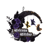 Light-Up LED Welcome Witches Wreath - Hocus Pocus