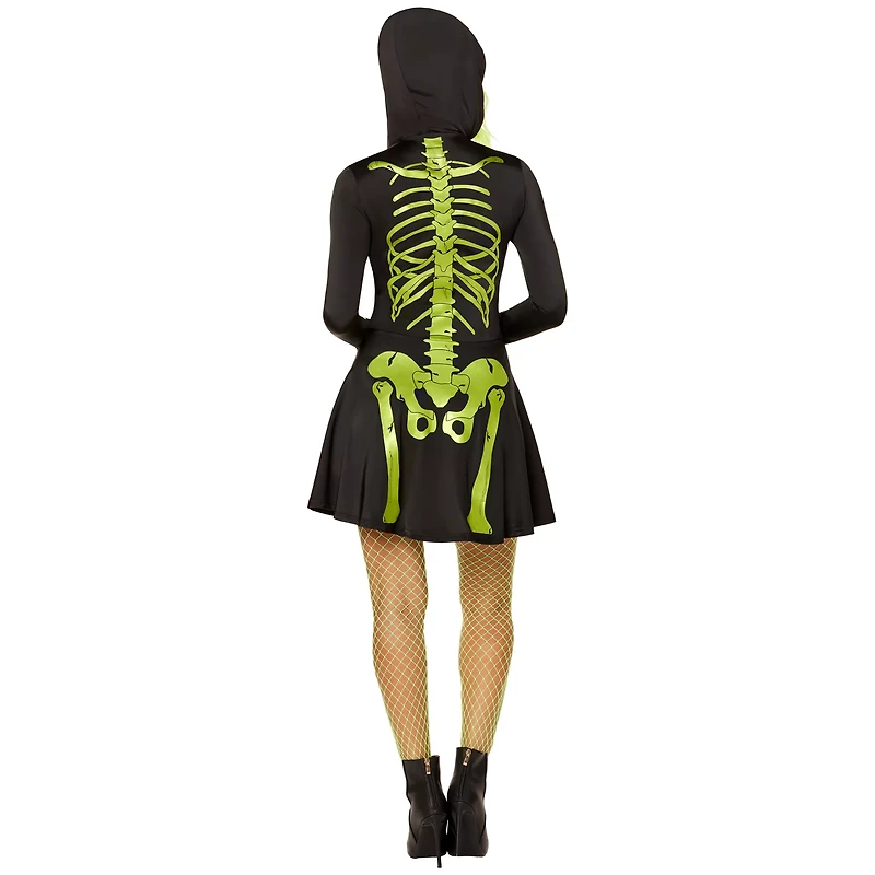 Adult Neon Green Skeleton Hooded Dress