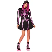 Adult Neon Pink Skeleton Hooded Dress