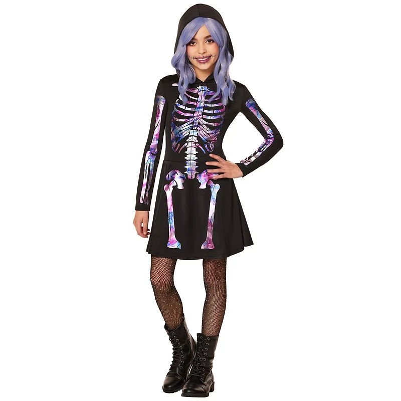Kids Pastel Skeleton Hooded Dress Costume