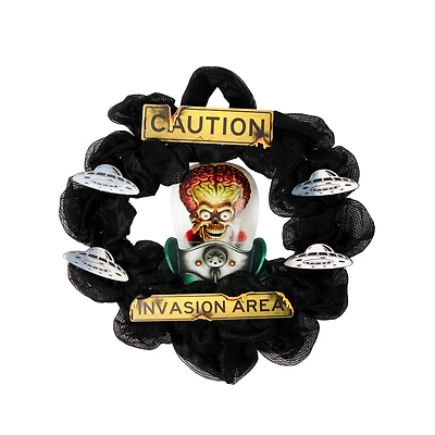 Caution Invasion Area Light-Up Wreath - Mars Attacks