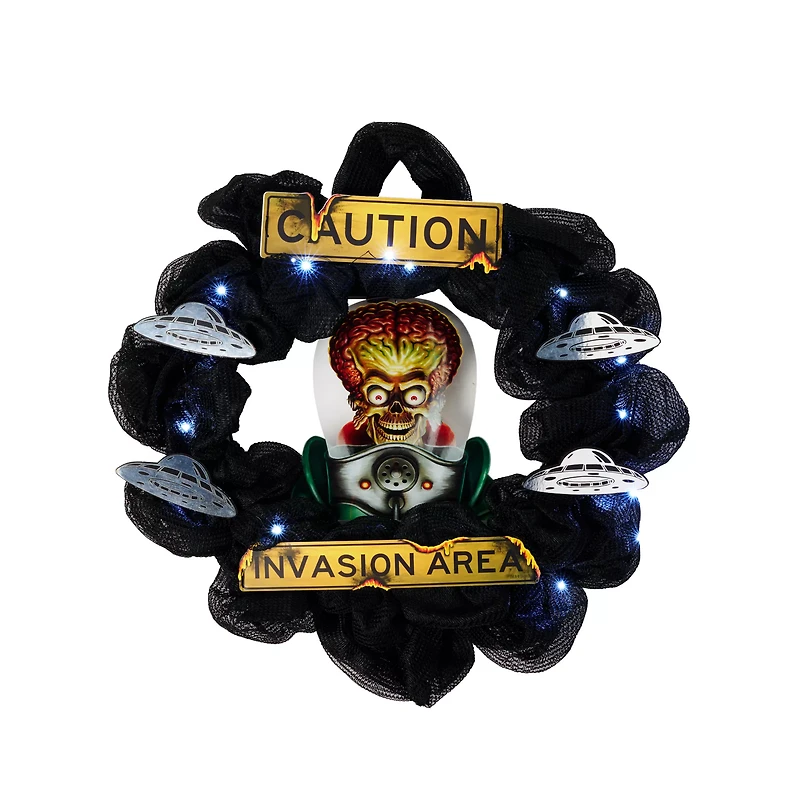 Caution Invasion Area Light-Up Wreath - Mars Attacks