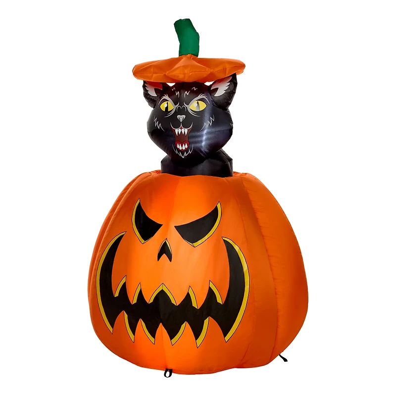 3 Ft 7 In Light-Up Animated Rising Pumpkin Cat Inflatable Decoration