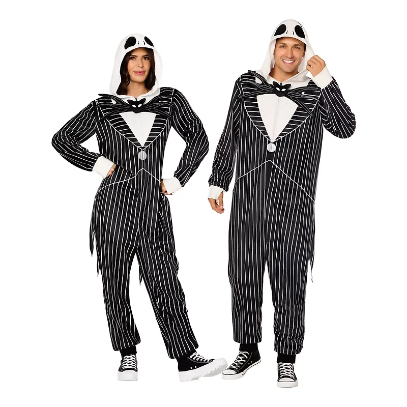Adult Jack Skellington Hooded Plush Jumpsuit Costume -  The Nightmare Before Christmas