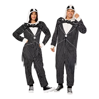 Adult Jack Skellington Hooded Plush Jumpsuit Costume -  The Nightmare Before Christmas