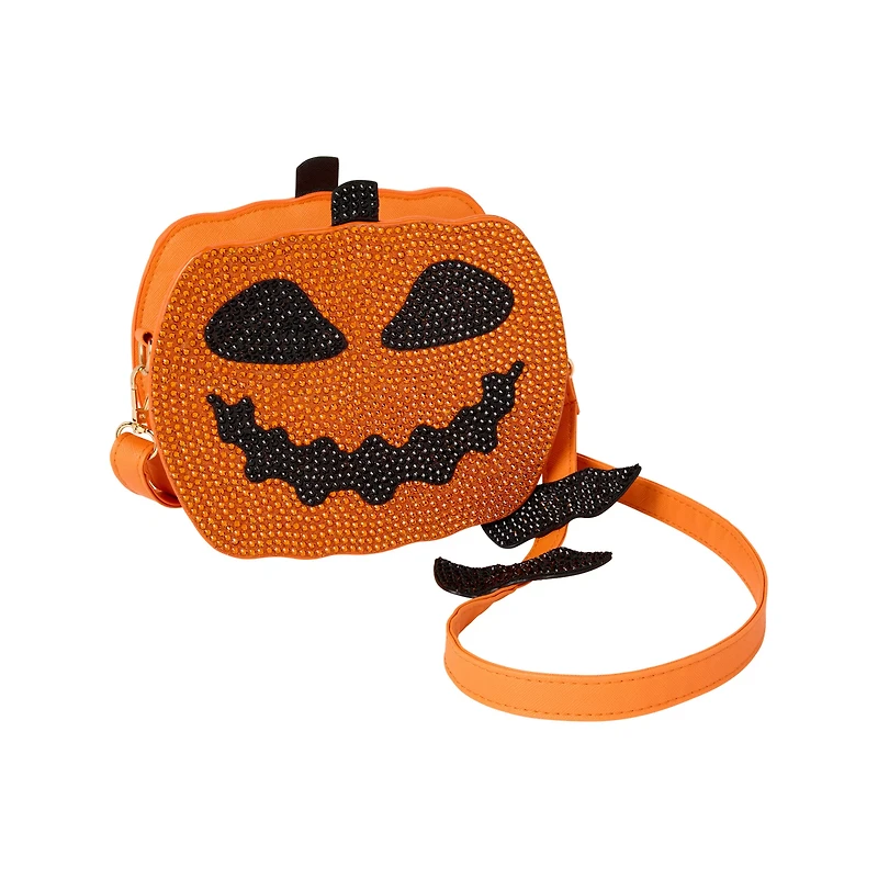 Rhinestone Jack-O'-Lantern Crossbody Bag