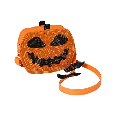 Rhinestone Jack-O'-Lantern Crossbody Bag