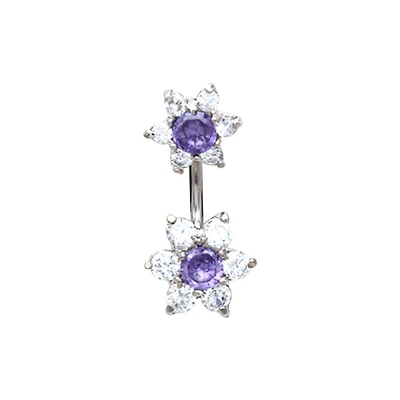 Purple CZ Flower Belly Ring - 14 Gauge