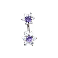 Purple CZ Flower Belly Ring - 14 Gauge