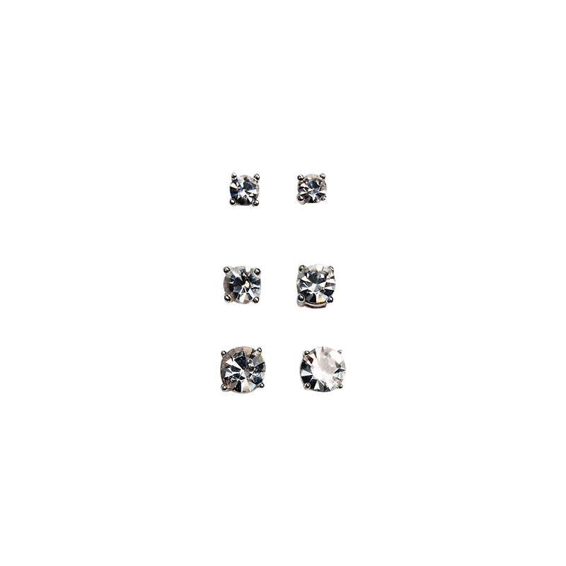 Clear Round CZ Stud Earrings 3-Pack