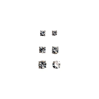 Clear Round CZ Stud Earrings 3-Pack