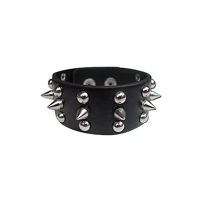 Black Leather 3 Row Spike Bracelet