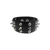 Black Leather 3 Row Spike Bracelet