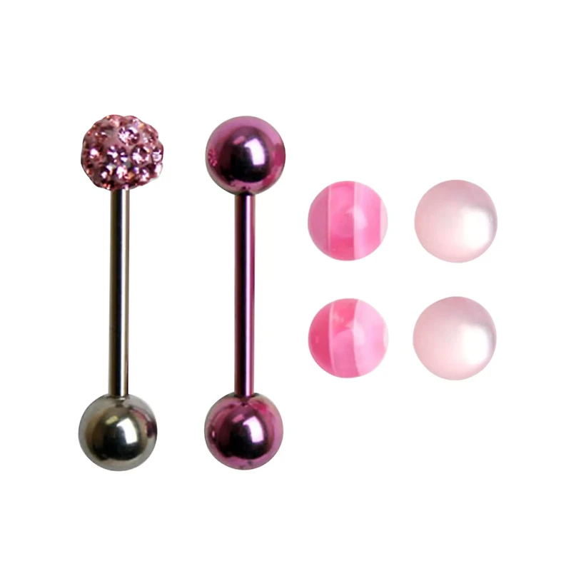 Striped Barbell Set - 14 Gauge Pink