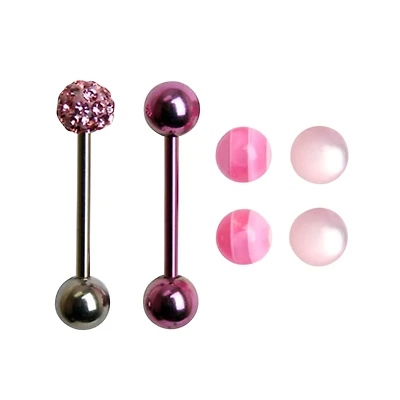 Striped Barbell Set - 14 Gauge Pink