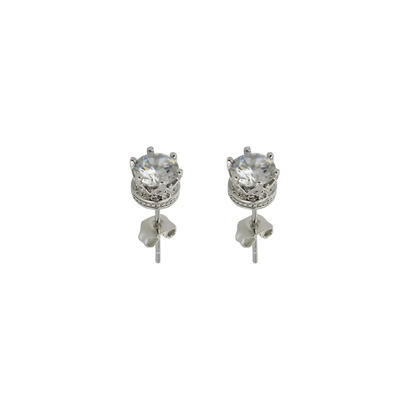 Clear CZ Prong Crown Base Stud Earrings