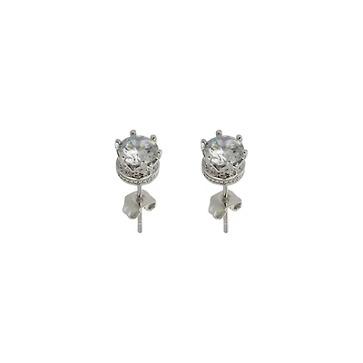 Clear CZ Prong Crown Base Stud Earrings