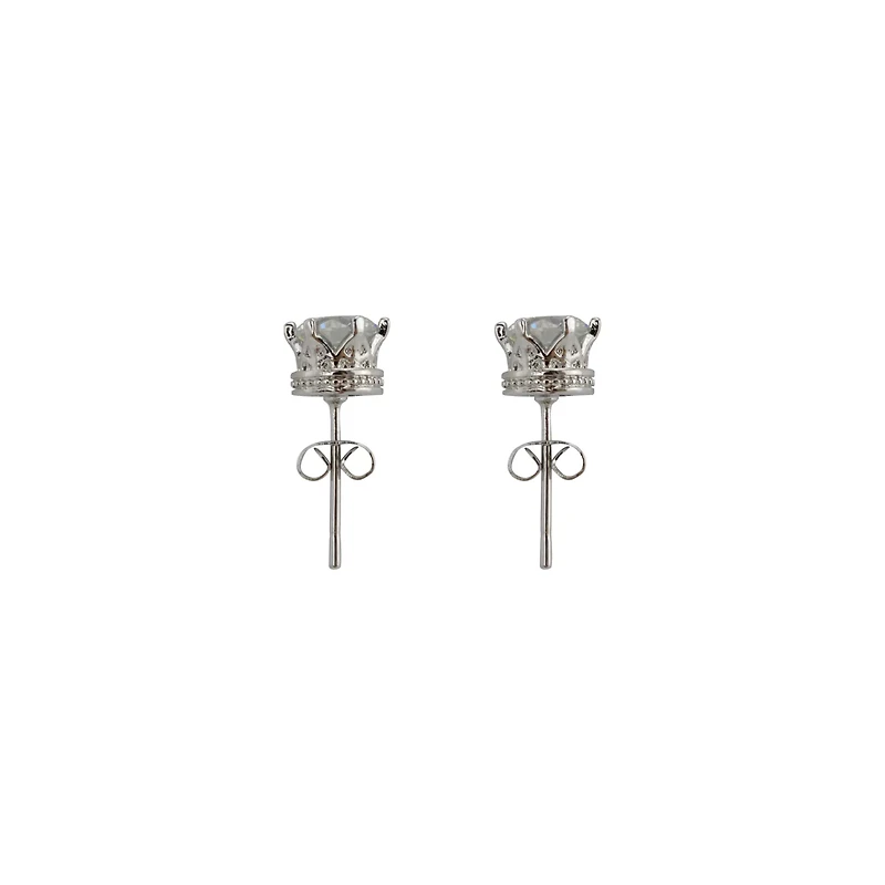 Clear CZ Prong Crown Base Stud Earrings