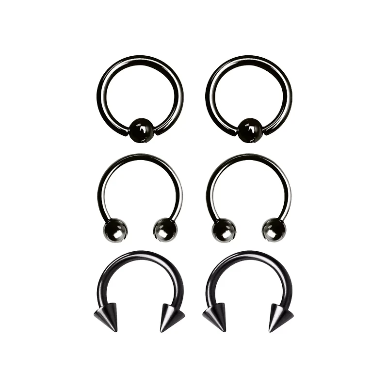 Multi-Pack Horseshoe and Captive Rings 3 Pair - 16 Gauge