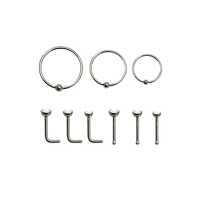Multi-Pack CZ Nose Rings - 9 Pack