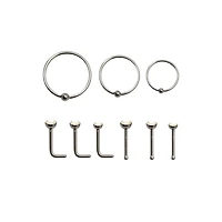 Multi-Pack CZ Nose Rings - 9 Pack