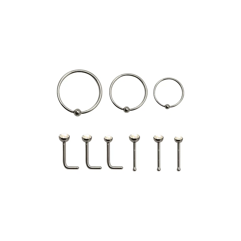 Multi-Pack CZ Nose Rings - 9 Pack