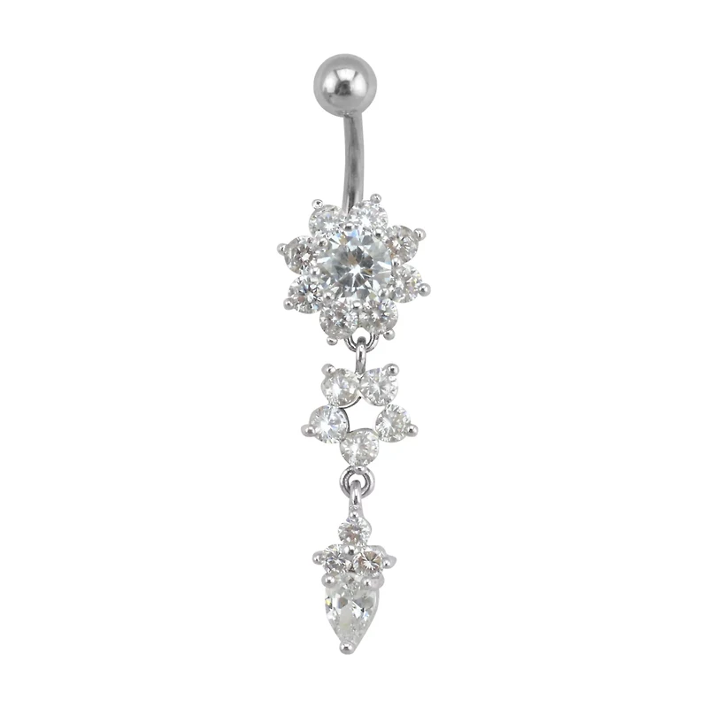 CZ Flower Dangle Belly Ring