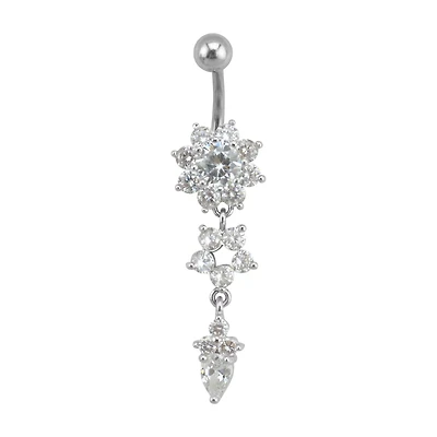 CZ Flower Dangle Belly Ring