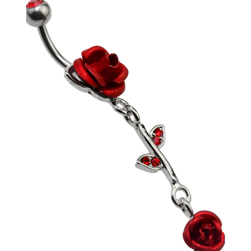 Rose CZ Dangle Belly Ring - 14 Gauge