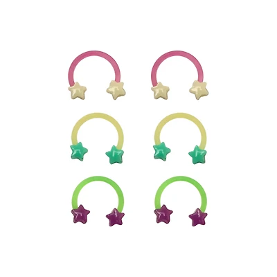 Multi-Pack Star Glow In The Dark Horseshoe Rings 3 Pair - 16 Gauge