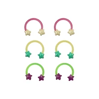 Multi-Pack Star Glow In The Dark Horseshoe Rings 3 Pair - 16 Gauge