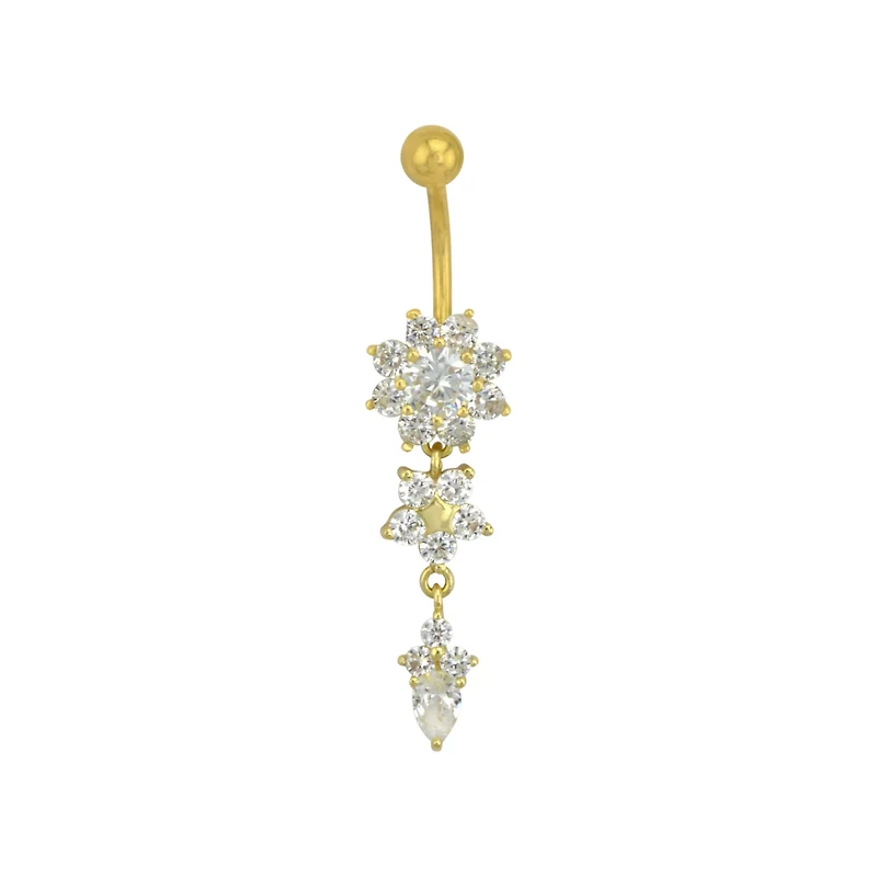 Goldtone CZ Flower Dangle Belly Ring