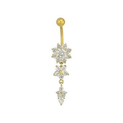 Goldtone CZ Flower Dangle Belly Ring
